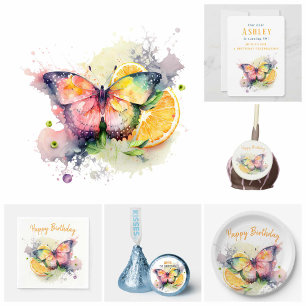 Assiettes En Carton Vibes d'été Aquarelle papillon - Joyeux anniversai