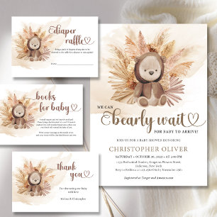 Invitation Genre neutre ours bébé sweatshirt pampas herbe