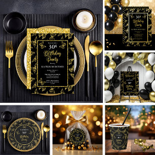 Invitation En Aluminium Élégant papillons 30e anniversaire fête Black Gold