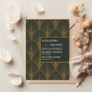 Cartons Réponse Élégant Mariage Art Déco Gold Green