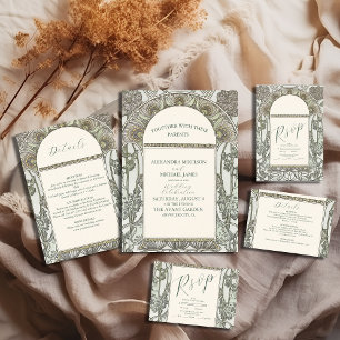 Carte D'accompagnement Bougainvillea Vert Art Nouveau Mucha Mariage