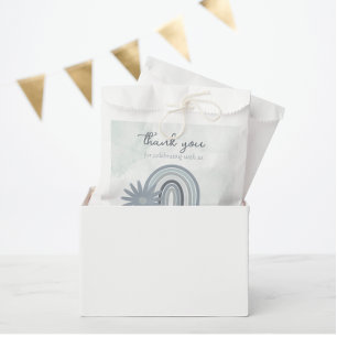 Sticker Carré Aquarelle Rainbow Daisy Boho Baby Boy Shower Blue