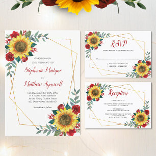 Invitation Sunflower Rouge Floral moderne Mariage géométrique