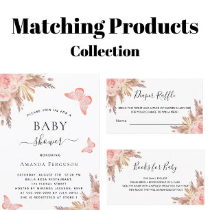 Invitation Baby shower fille papillon pampas herbe blush