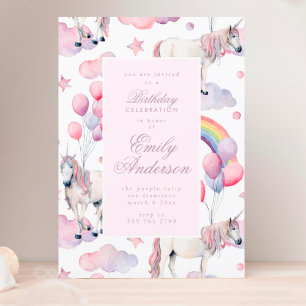 Invitation Rainbow Balloons Unicorn rose fête d'anniversaire 