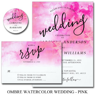 Faire-part de mariage d'aquarelle Ombre - rose
