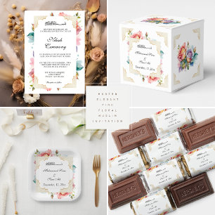 Invitation Moderne Elégant rose rose rose floral Nikah musulm