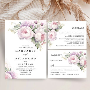 Invitation Dusty Purple Peony Elegant Mariage d'aquarelle
