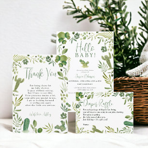 Invitation Boho cactus vert genre neutre baby shower bonjour