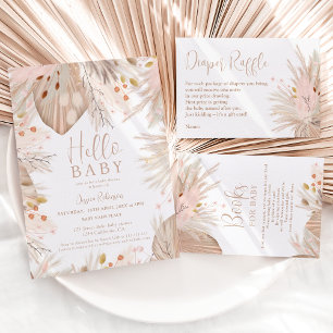 Invitation Boho pampas herbe sexe neutre bonjour baby shower