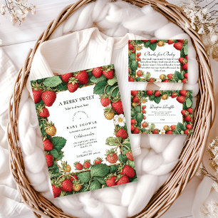 Invitation Baby Shower Cottagecore Fraise Vintage