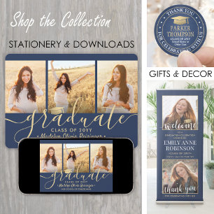 Invitation 4 Photo Collage Script Marine Gold Graduation Part