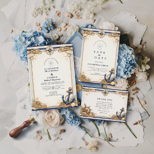 Save The Date Mariage à l'ancre de compas nautique