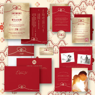 Invitation Tout En Un Red Knot Union Double Bonheur Mariage chinois