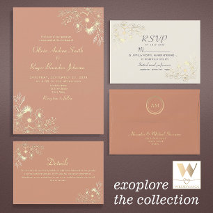 Invitation Tout En Un Mariage Gold et Terracotta