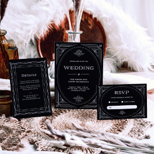 Menu Déco moderne   Élégant Mariage noir et blanc Onyx