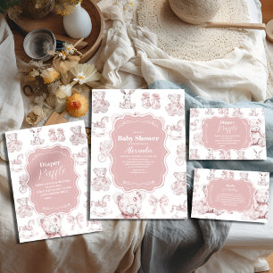 Carte D'accompagnement Jouets roses Toile De Jouy Baby shower Livres pour