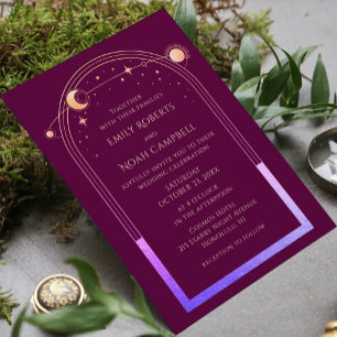 Invitation Mystic Chic Fuchsia Gold Star Moon Espace photo