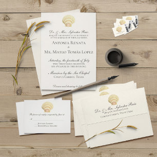 Invitation Vintage couleur neutre Mariage simple coquillage
