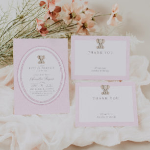 Carte De Remerciements Baby Shower Éléphant Rose Féminin