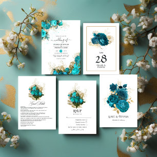 Invitation Mariage vintage Turquoise et Gold Shabby
