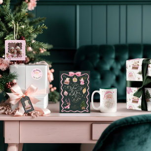 Ornement En Céramique Pink Christmas Retro Santa Claus Vintage Photo