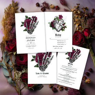 Invitation Bourgogne Floral Gothique Mariage QR Code Invitati