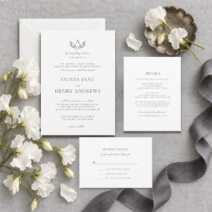 Invitation Olivia Élégant Simple Mariage Monogramme Gris