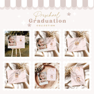 Invitation Photo Pink Preschool Teddy Bear Graduation