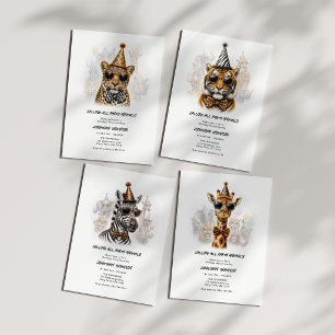 Invitation Animaux de Fête Zèbre Drôle Anniversaire Enfants F