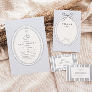 Invitation Baby Shower Bateau à Voile Côté Moderne Vintage