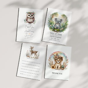 Invitation Boho Chic Forêt Animaux de la Forêt Baby Shower