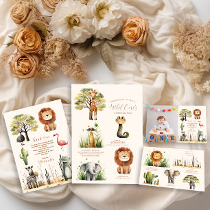 Carte De Remerciements Photo Wild One Jungle Safari Animaux Garçon 1er