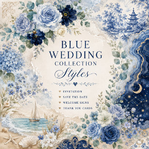 Invitation Mariage floral à la sauge verte et au bleu poussié