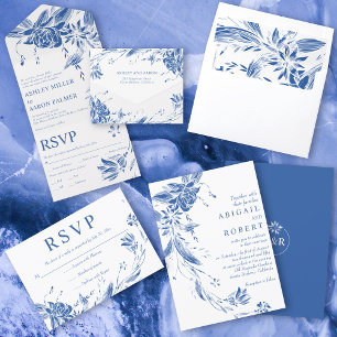 Invitation Mariage fleuri bleu et blanc