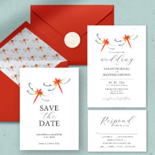 Mariage Sauvegarder La Date Magnet Rouge Dragonfly