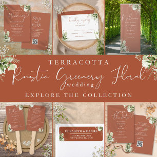 Invitation Tout En Un Terracotta Greenery QR Code Monogramme Mariage