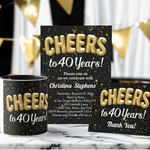 Carte De Remerciements 40e Anniversaire Ballons d'or Cheers à 40 Ans