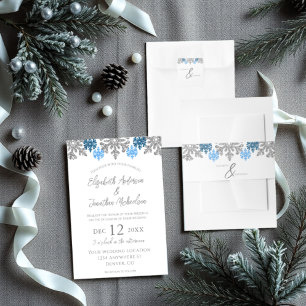Invitation Silver Blue Snowflakes Mariage d'hiver