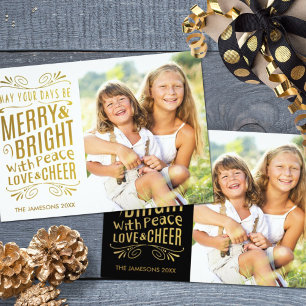 Faux Gold Foil Design Carte de vacances photo / Bl