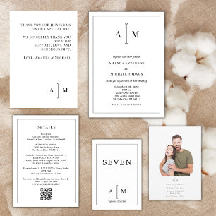 Invitation Monogramme noir blanc minimum Mariage simple front