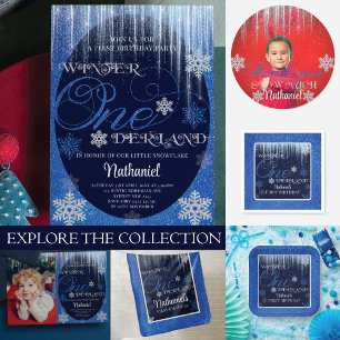 Invitation Hiver ONE derland Photo Bleu 1er anniversaire