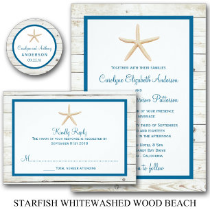 Invitation Starfish Whitewashed Wood Beach Wedding Collection