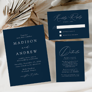 Invitation Tout En Un Mariage photo moderne Elegant Navy