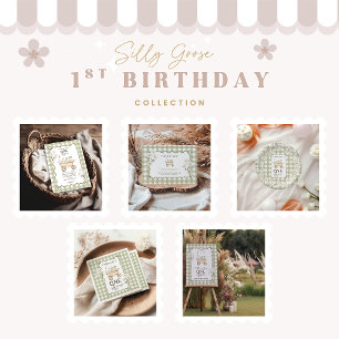 Carte De Remerciements Silly Goose 1er anniversaire En vichy vert