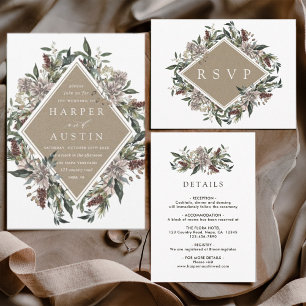 Rustique Floral Automne Mariage hiver Invitation