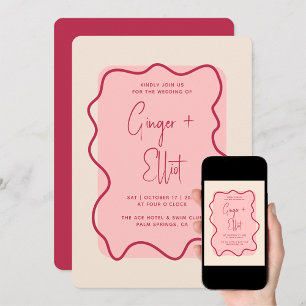 Invitation Mariage rose magenta moderne Gras Verre