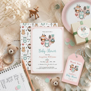 Sticker Rond Baby Shower Mignons Animaux de la Forêt  