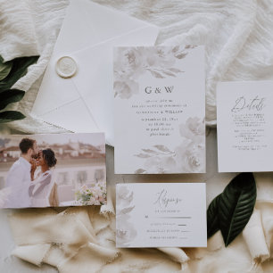 Invitation Belle florale neutre avec Mariage Monograms