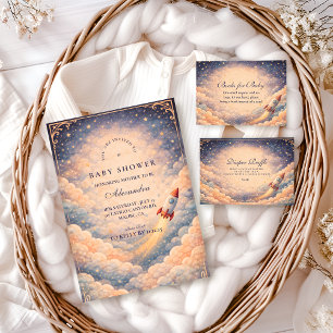 Invitation Fête de Bébé Fusée dans l'Espace Neutre